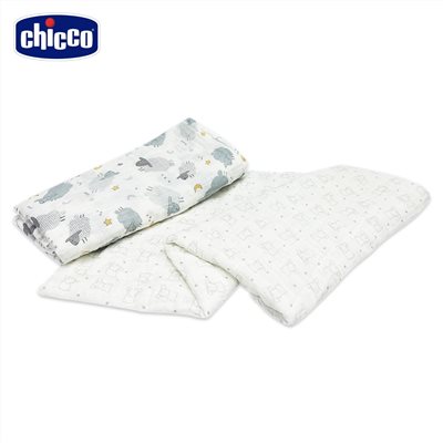 Chicco 寶貝嬰兒純棉透氣包巾毯 2入 (跳跳羊&手繪熊)