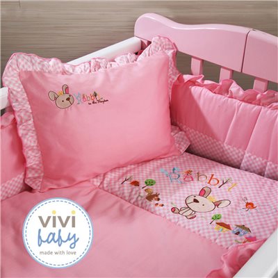 vivibaby 公主兔五件組嬰兒床寢具(粉) 