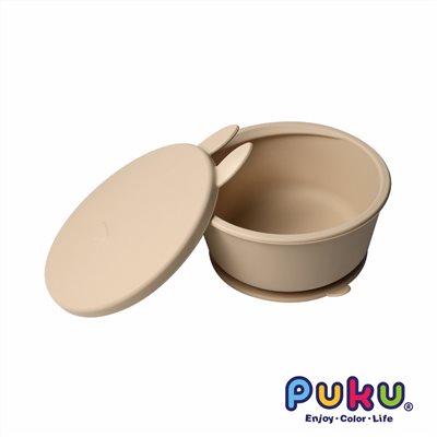 PUKU藍色企鵝-鉑金矽膠附蓋吸盤碗 三色