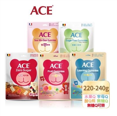 ACE 量販包軟糖220-240g (水果Q/字母Q/無糖Q/無糖Q可樂)
