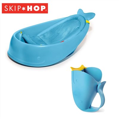 SKIP HOP 洗澡2件組 ( Moby鯨魚澡盆+沖洗器水瓢 ) 三色可選