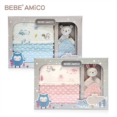 BEBE AMiCO 童趣故事(貝貝豆) 四季毯+安撫巾禮盒 2色