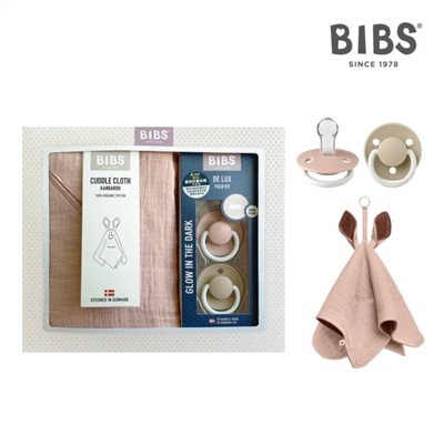 BIBS 安撫寶寶禮盒組 (De Lux矽膠奶嘴 夜光2入組+袋鼠安撫巾)