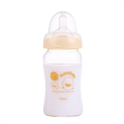 黃色小鴨 piyo 寬口徑 晶鑽玻璃奶瓶 180ml  0m+
