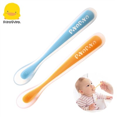 黃色小鴨《PiyoPiyo》果凍安全矽膠湯匙-2入(藍/橘)