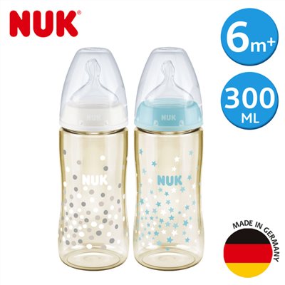 NUK 寬口徑PPSU奶瓶300ml-附2號中圓洞矽膠奶嘴6m+