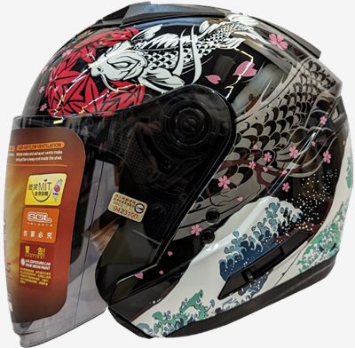 《遠古騎士》SOL SO7E SO-7E 浮世繪 黑/紅半罩內藏墨鏡 雙D扣 雙層鏡 安全帽 