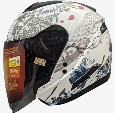 《遠古騎士》SOL SO7E SO-7E 浮世繪 白/銀 半罩內藏墨鏡 雙D扣 雙層鏡 安全帽