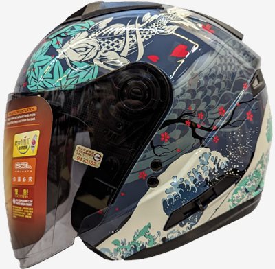 《遠古騎士》SOL SO7E SO-7E 浮世繪 藍/綠 半罩內藏墨鏡 雙D扣 雙層鏡 安全帽
