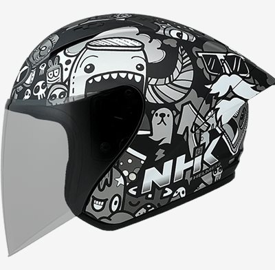 《遠古騎士》NHK N1 塗鴉 Doodles 消光黑銀 大押尾 半罩安全帽 超通風 輕量