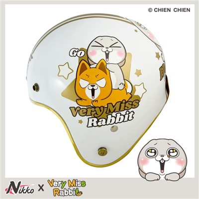 《遠古騎士》NIKKO N-401 美式復古安全帽 好想兔聯名 亮面白 金色邊條 復古帽 安全帽