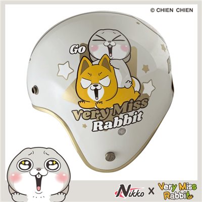 《遠古騎士》NIKKO N-401 美式復古安全帽 好想兔聯名 兔兔灰金色邊條 復古帽 安全帽