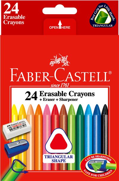 FABER-CASTELL輝伯 三角擦擦蠟筆24色 (附橡皮擦+削筆器)