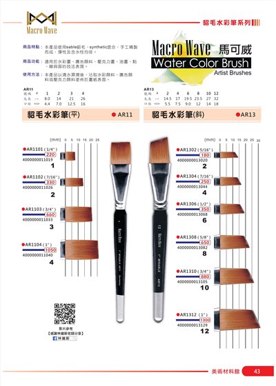 普思AP Marco Wave 馬可威貂毛水彩筆-斜頭(AR13系列)