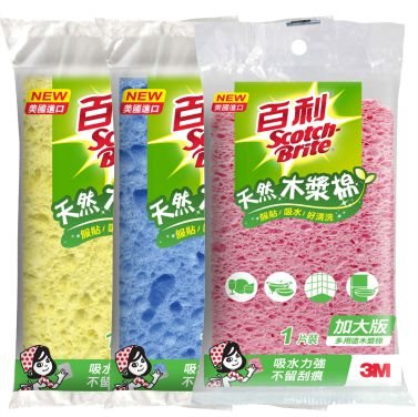 3M 400TL 百利多用途天然木棉漿加大版菜瓜布-1片裝*三色隨機出