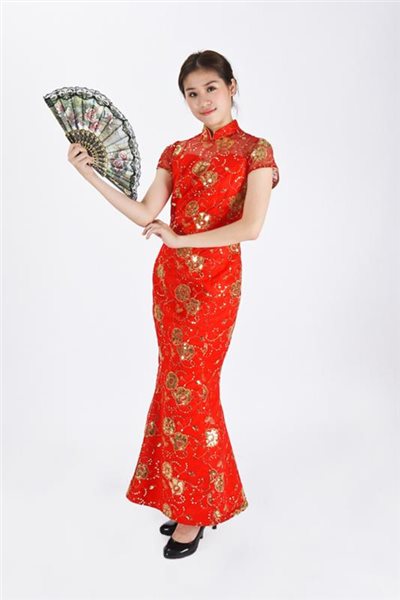 禮服旗袍/紅色金蔥