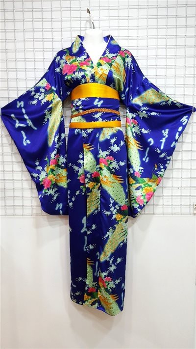 深藍和服/孔雀花卉