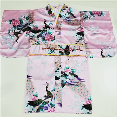 粉色孔雀長和服 