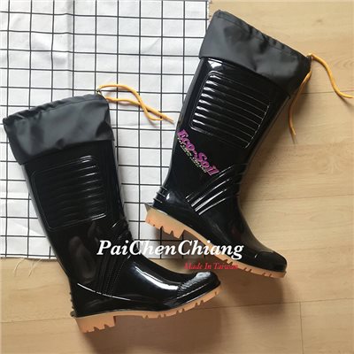 百振江 雨鞋 黑色 車皮 (有內裡) 內裡雨鞋  9307黑車皮