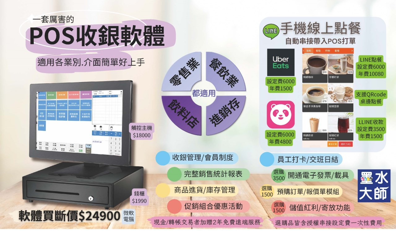 POS收銀軟體系統進銷存軟體管理點餐軟體櫃檯收銀軟體墨水大師POS軟體