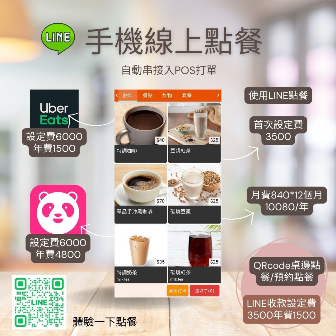POS軟體結合手機線上點餐桌邊點餐功能串接外送平台Uber 熊貓平台