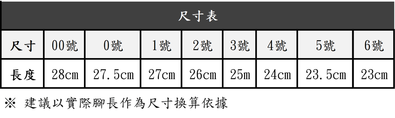 美美牌夾腳拖鞋的尺寸對照表