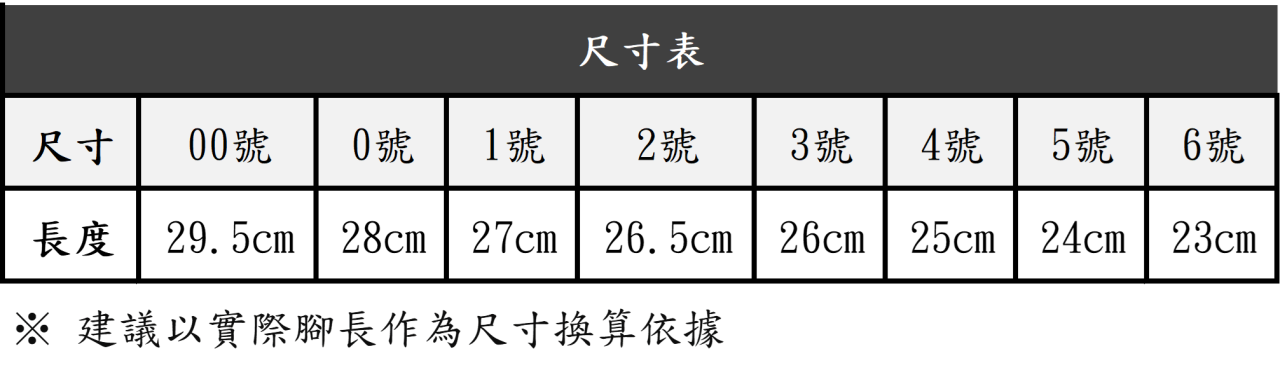 美美牌健康拖鞋的尺寸對照表