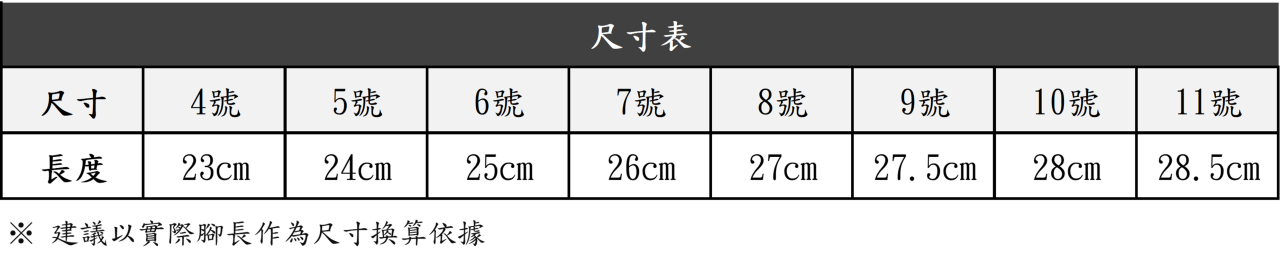 牛頭牌 貝殼拖的尺寸對照表